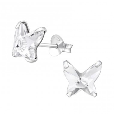 Butterfly  With Genuine European Crystals - 925 Sterling Silver Lacrystale Silver Ear Studs A4S28151