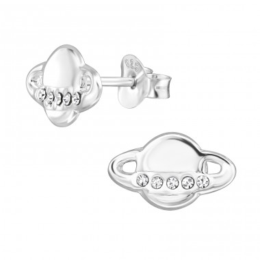 Saturn planet - 925 Sterling Silver Ear Studs With Crystal Stones A4S29337