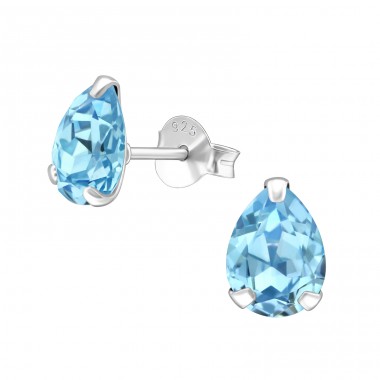 Pear  With Genuine European Crystals - 925 Sterling Silver Lacrystale Silver Ear Studs A4S29503