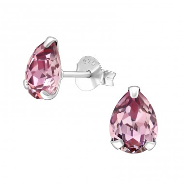 Pear  With Genuine European Crystals - 925 Sterling Silver Lacrystale Silver Ear Studs A4S29503