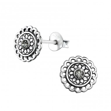 Bali Round - 925 Sterling Silver Ear Studs with Crystal stones A4S31070