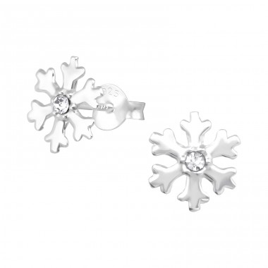 Snowflake - 925 Sterling Silver Ear Studs with Crystal stones A4S31165