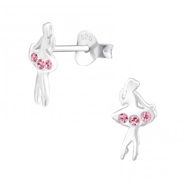 Balet dancer - 925 Sterling Silver Ear Studs With Crystal Stones A4S32057