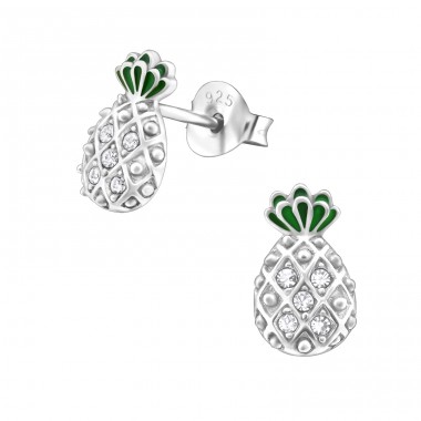 Pineapple - 925 Sterling Silver Ear Studs with Crystal stones A4S32924