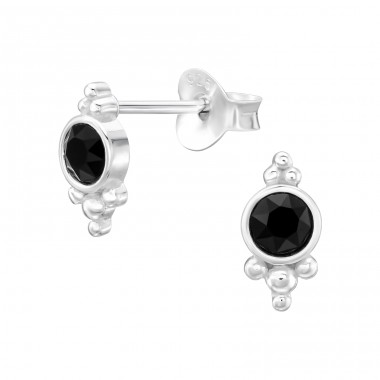 Antique - 925 Sterling Silver Ear Studs with Crystal stones A4S33263