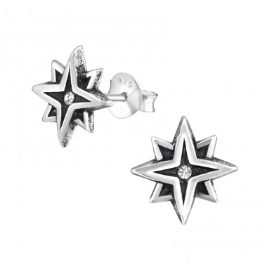 Star - 925 Sterling Silver Ear Studs with Crystal stones A4S33743