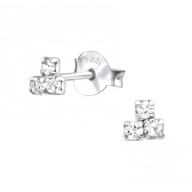 Triangle - 925 Sterling Silver Ear Studs with Crystal stones A4S33958