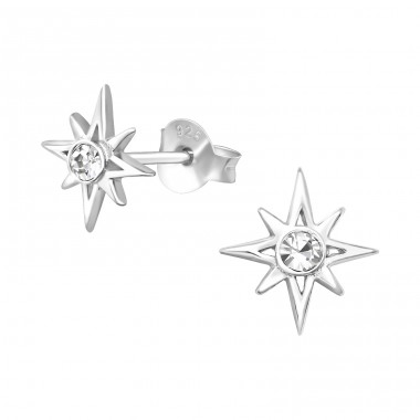 Sun - 925 Sterling Silver Ear Studs with Crystal stones A4S34933