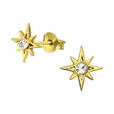 Star - 925 Sterling Silver Ear Studs with Crystal stones A4S34934