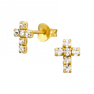 Cross - 925 Sterling Silver Ear Studs with Crystal stones A4S35202