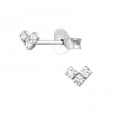 Mini Heart - 925 Sterling Silver Ear Studs with Crystal stones A4S36203