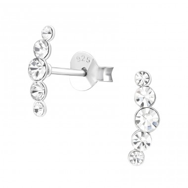 Geometric - 925 Sterling Silver Ear Studs with Crystal stones A4S37084