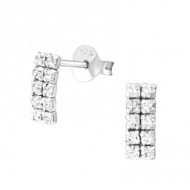 Square - 925 Sterling Silver Ear Studs with Crystal stones A4S37256