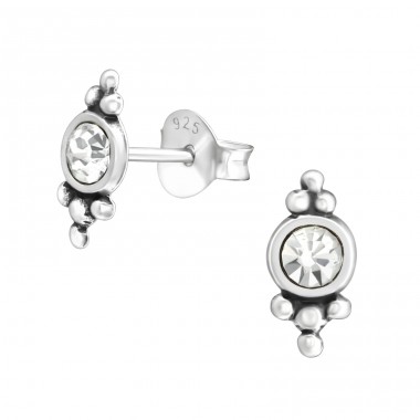 Antique - 925 Sterling Silver Ear Studs with Crystal stones A4S37936