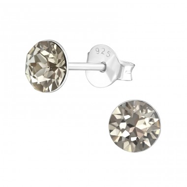 Round  With Genuine European Crystals - 925 Sterling Silver Lacrystale Silver Ear Studs A4S37957