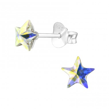 Star  With Genuine European Crystals - 925 Sterling Silver Lacrystale Silver Ear Studs A4S38401