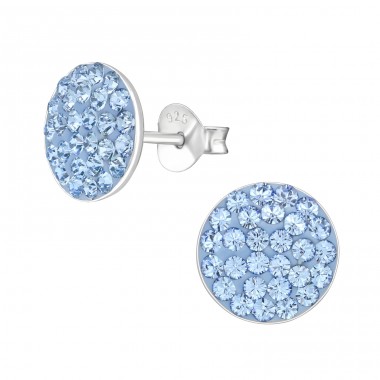 Round  With Genuine European Crystals - 925 Sterling Silver Lacrystale Silver Ear Studs A4S38628