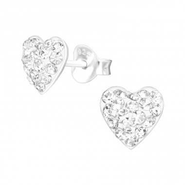 Heart - 925 Sterling Silver Ear Studs with Crystal stones A4S39047