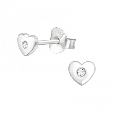 Heart - 925 Sterling Silver Ear Studs with Crystal stones A4S39195