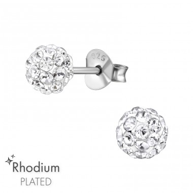 Ball - 925 Sterling Silver Ear Studs with Crystal stones A4S39261