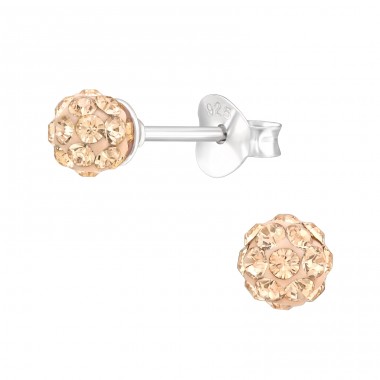 Ball  With Genuine European Crystals - 925 Sterling Silver Lacrystale Silver Ear Studs A4S39269