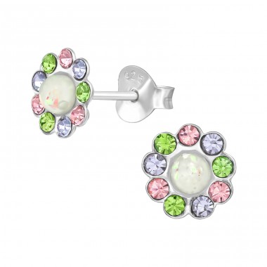 Flower - 925 Sterling Silver Ear Studs with Crystal stones A4S39632