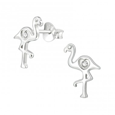 Flamingo - 925 Sterling Silver Ear Studs with Crystal stones A4S40014