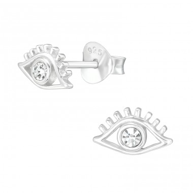 Evil Eye - 925 Sterling Silver Ear Studs with Crystal stones A4S40084