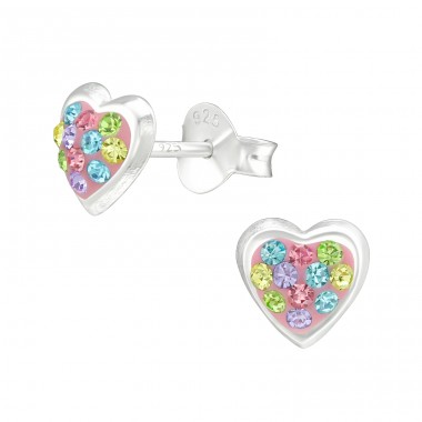 Heart - 925 Sterling Silver Ear Studs with Crystal stones A4S40283