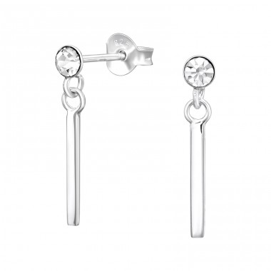 Bar Dangle - 925 Sterling Silver Ear Studs with Crystal stones A4S40680