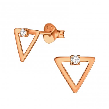 Rose Triangle with crystal - 925 Sterling Silver Ear Studs With Crystal Stones A4S40907