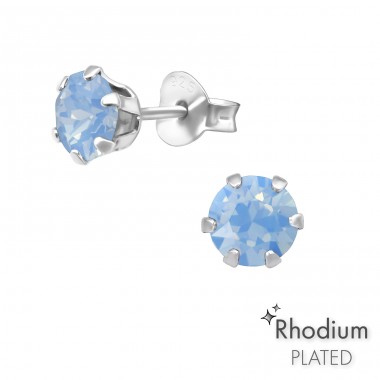 Round  With Genuine European Crystals - 925 Sterling Silver Lacrystale Silver Ear Studs A4S40978