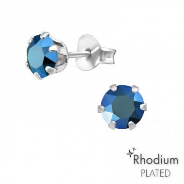 Round  With Genuine European Crystals - 925 Sterling Silver Lacrystale Silver Ear Studs A4S40978