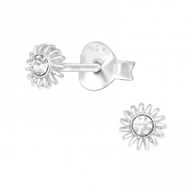 Sun - 925 Sterling Silver Ear Studs with Crystal stones A4S40988