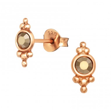 Rosegold Antique with crystal - 925 Sterling Silver Ear Studs With Crystal Stones A4S40990