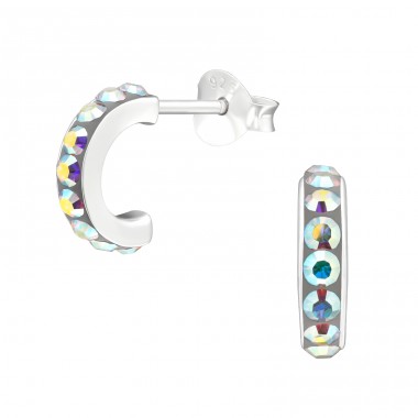 Half Hoop - 925 Sterling Silver Ear Studs with Crystal stones A4S41115