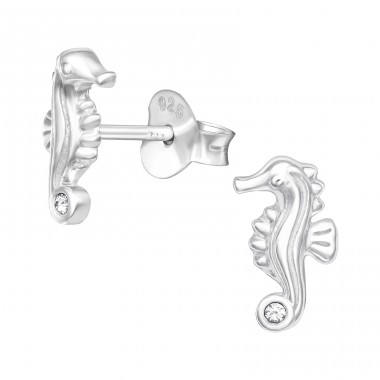 Seahorse - 925 Sterling Silver Ear Studs with Crystal stones A4S41329