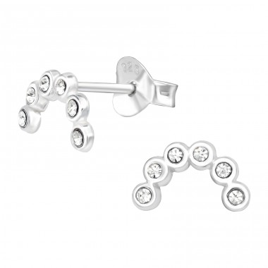 Semi Circle - 925 Sterling Silver Ear Studs With Crystal Stones A4S41742