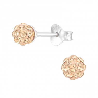 Ball  With Genuine European Crystals - 925 Sterling Silver Lacrystale Silver Ear Studs A4S41926