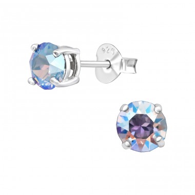 Round 5mm  With Genuine European Crystals - 925 Sterling Silver Lacrystale Silver Ear Studs A4S42017