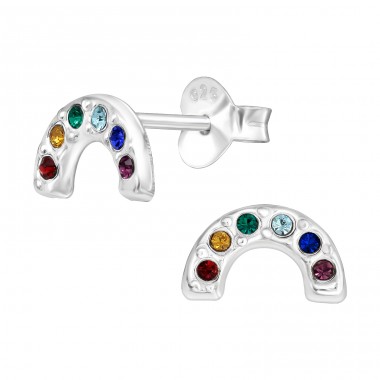 Multicolor Semi Circle - 925 Sterling Silver Ear Studs With Crystal Stones A4S42035