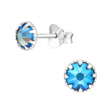 Round - 925 Sterling Silver LaCrystale Silver Ear Studs A4S42398