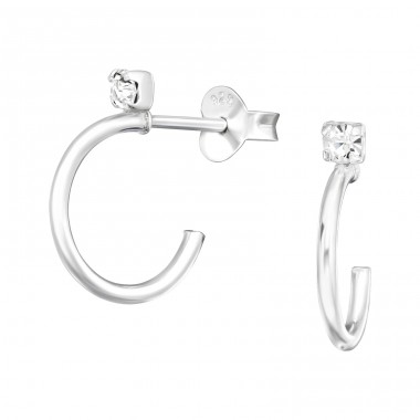 Half Hoop - 925 Sterling Silver Ear Studs with Crystal stones A4S42533