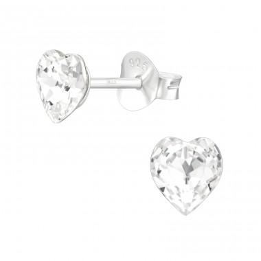 Crystal Heart With Genuine European Crystals - 925 Sterling Silver Lacrystale Silver Ear Studs A4S42864