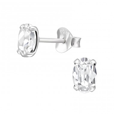 Oval - 925 Sterling Silver LaCrystale Silver Ear Studs A4S42867