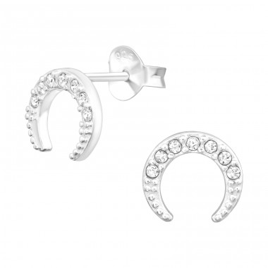 Moon - 925 Sterling Silver Ear Studs with Crystal stones A4S43027