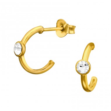 Golden Half Hoop with crystal - 925 Sterling Silver Ear Studs With Crystal Stones A4S43970