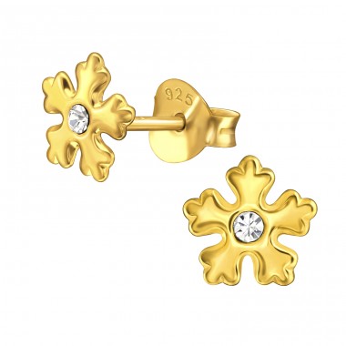 Golden Snowflake - 925 Sterling Silver Ear Studs With Crystal Stones A4S44043