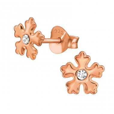 Rosegold Snowflake - 925 Sterling Silver Ear Studs With Crystal Stones A4S44044