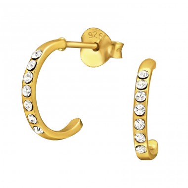 Gold Half Hoop with crystals - 925 Sterling Silver Ear Studs With Crystal Stones A4S44247